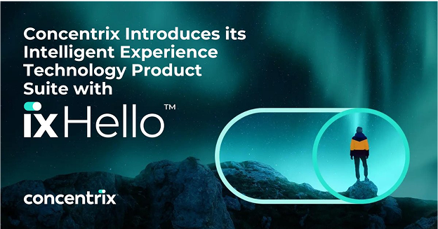 iX Hello AI 에이전트 플랫폼의 로고와 그래픽