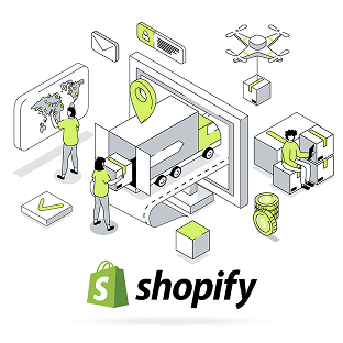 Shopify 로고와 쇼핑 관련 다양한 아이콘